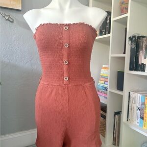 Love Tree Rust Strapless Jumpsuit with Textured Fabric